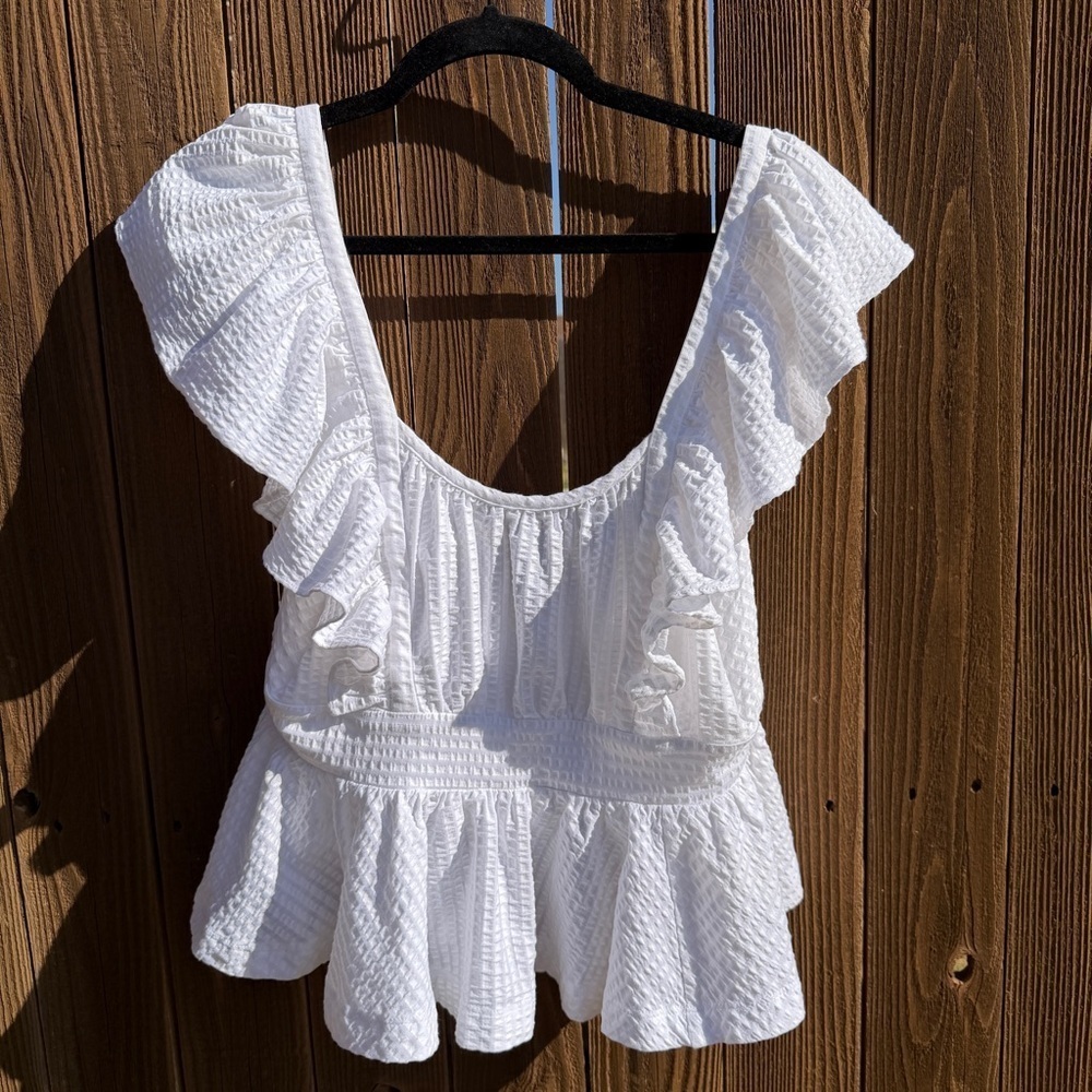 Maeve by Anthropologie White Ruffle Peplum Top – Size M - Picture 1 of 6